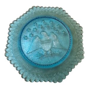 Vintage Blue Glass Eagle Plate Patriotic Americana Wall Decor 8 Inch ms86